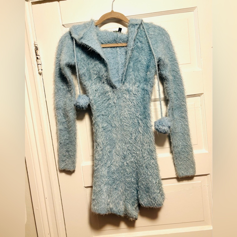 Club Exx Fuzzy Blue Hooded Cat Ear Sweater Romper